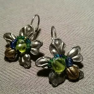 Exquisite Floral Ladybug Earrings Silvertone